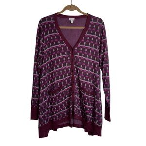 LOGO by Lori Goldstein Burgundy Geometric Cardigan Medium